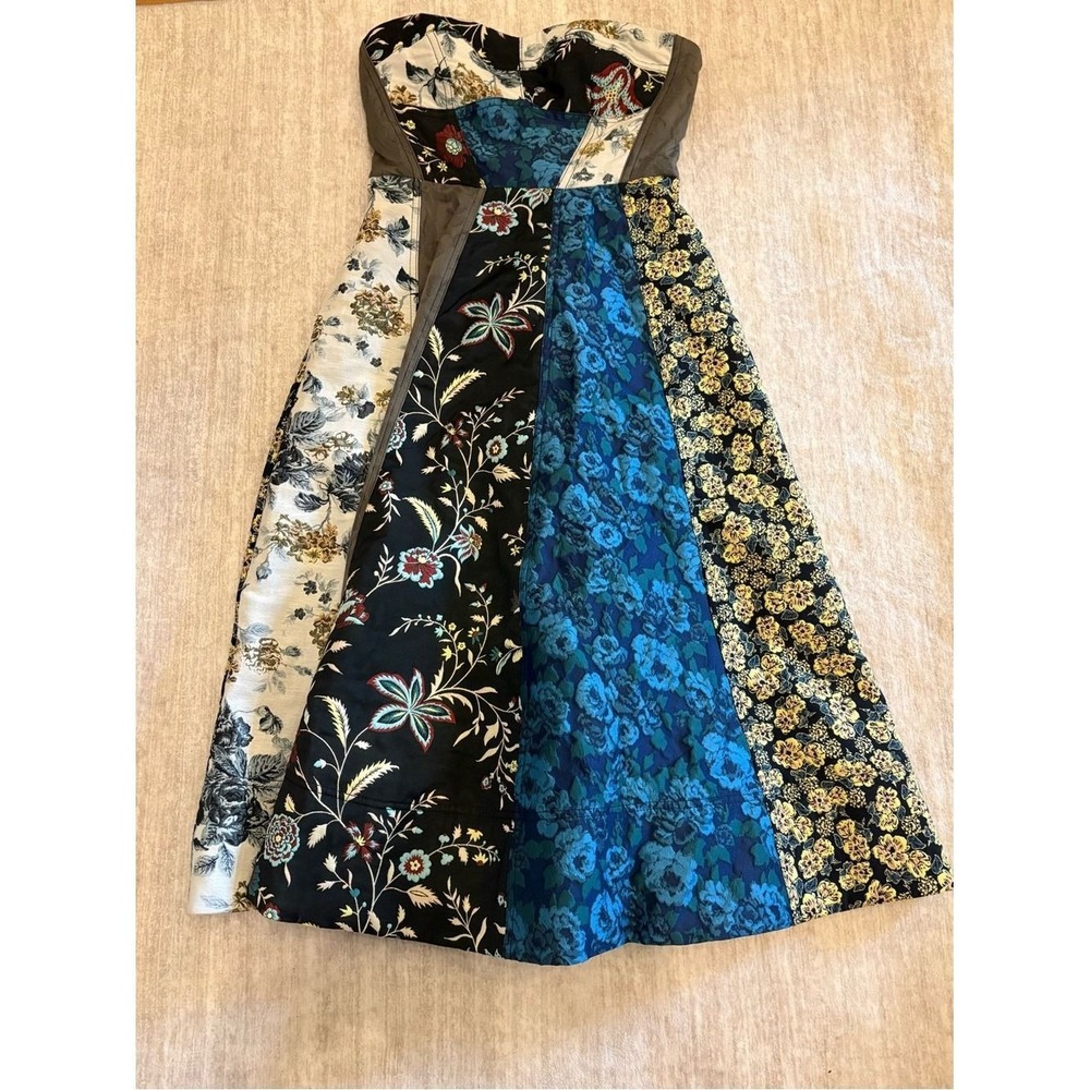 Anthropologie Patchwork Floral Sweetheart  Neckline A-Line Skirt Size 6